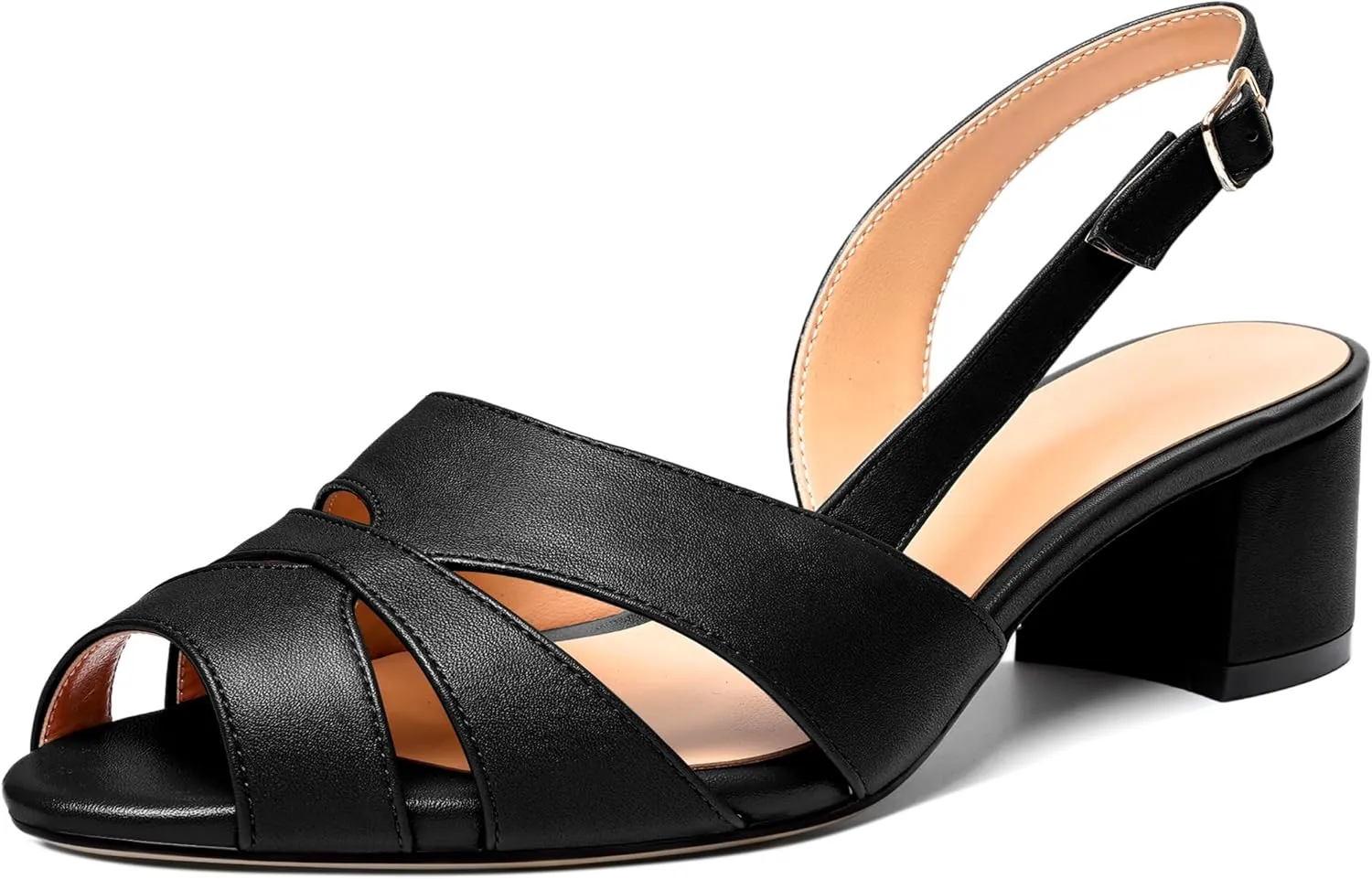 Esvowido Women's Block Heel Sandals Peep Toe Low Heels Slingback Sandals Chunky Heels Ankle Strap Summer Shoes 2 Inch
