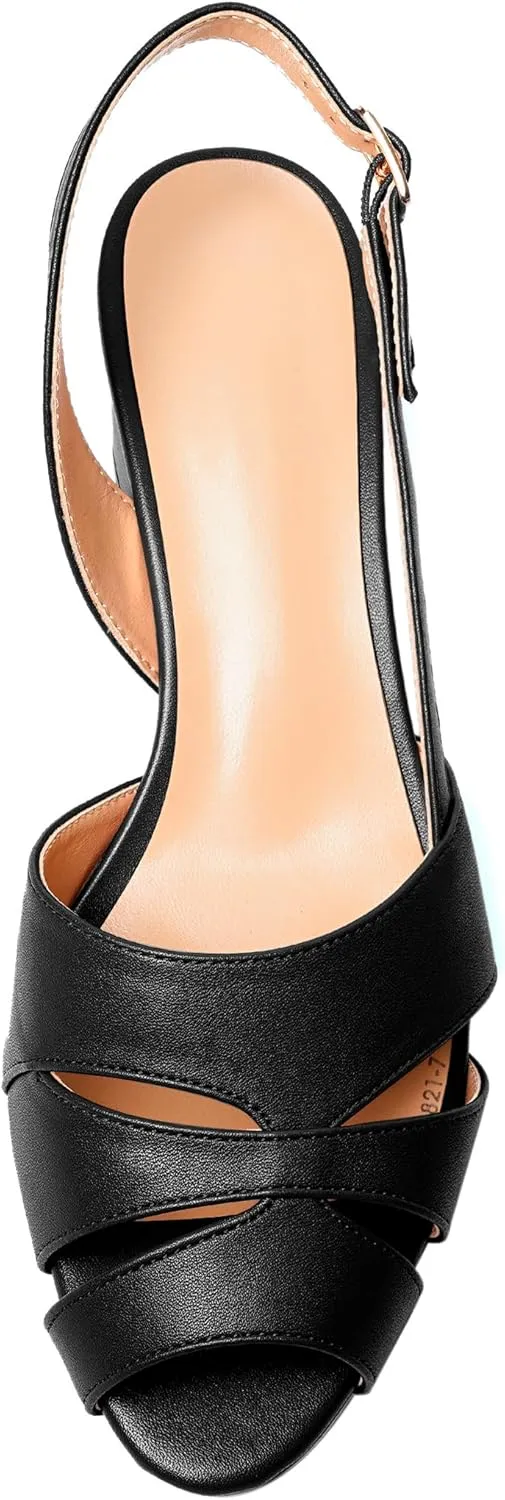 Esvowido Women's Block Heel Sandals Peep Toe Low Heels Slingback Sandals Chunky Heels Ankle Strap Summer Shoes 2 Inch