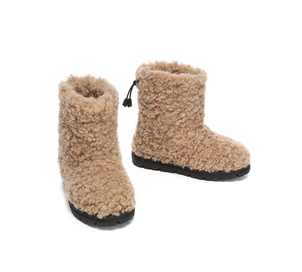 EVERAU® UGG Boots Kids Sheepskin Wool Plush Drawstring Peggy