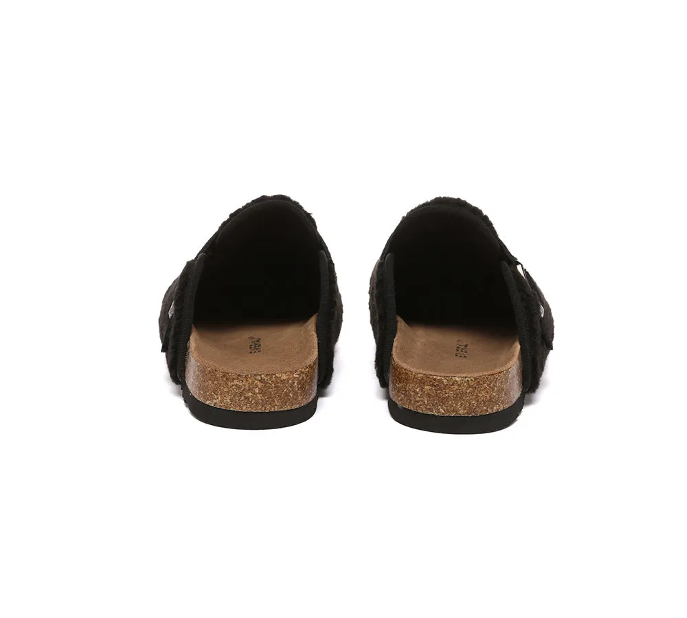 EVERAU® UGG Women Shearling Buckle Sandal Slides Greta