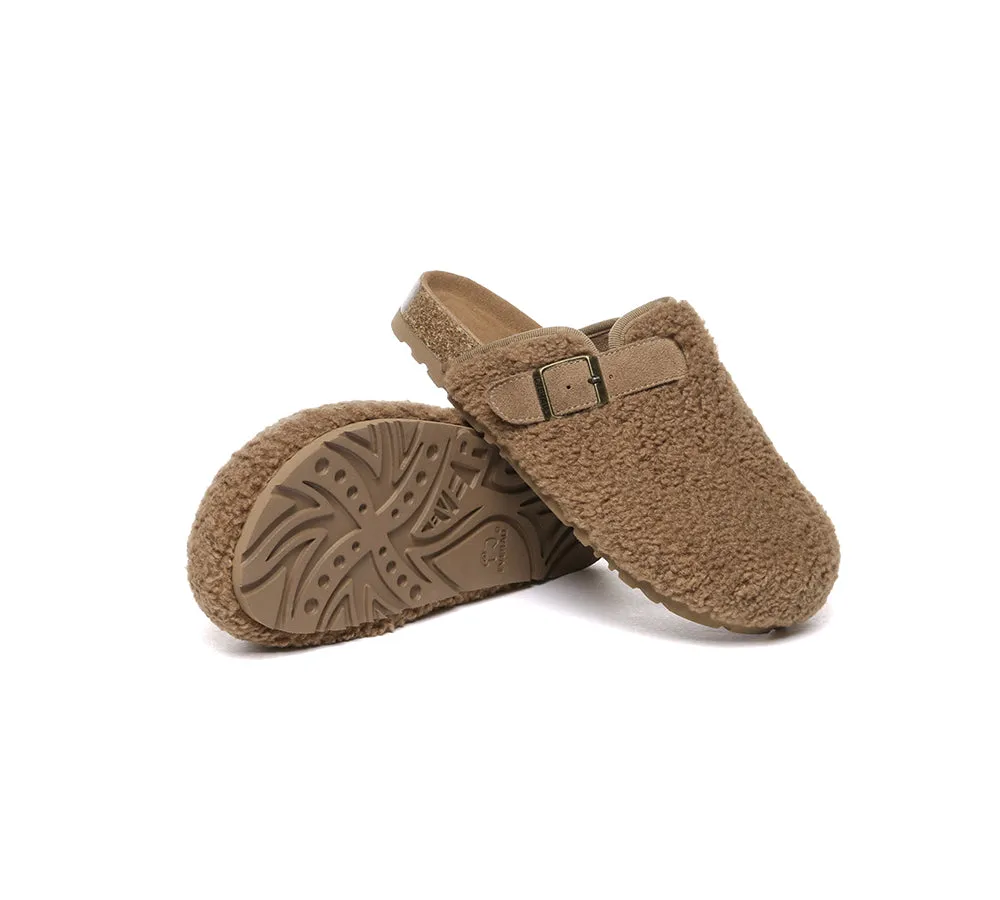 EVERAU® UGG Women Shearling Buckle Sandal Slides Greta