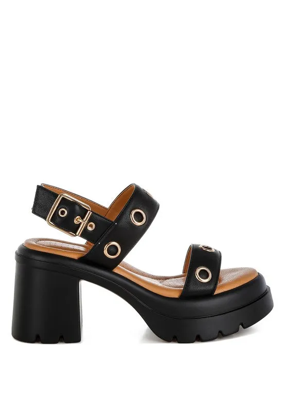 Eyelet Detail Platform Heel Sandals