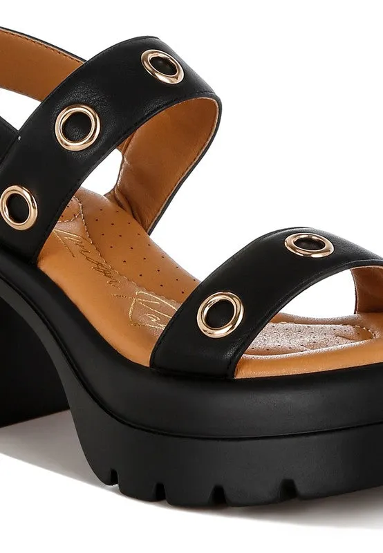 Eyelet Detail Platform Heel Sandals