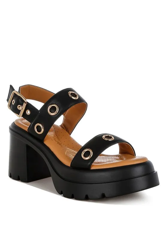 Eyelet Detail Platform Heel Sandals