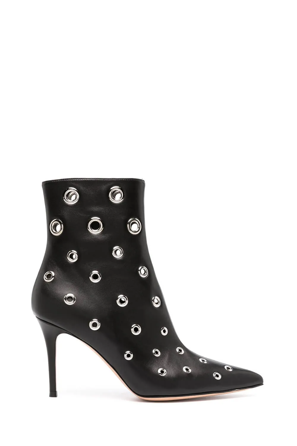 Eyelet-Embellished Pointed Toe Ankle Boots