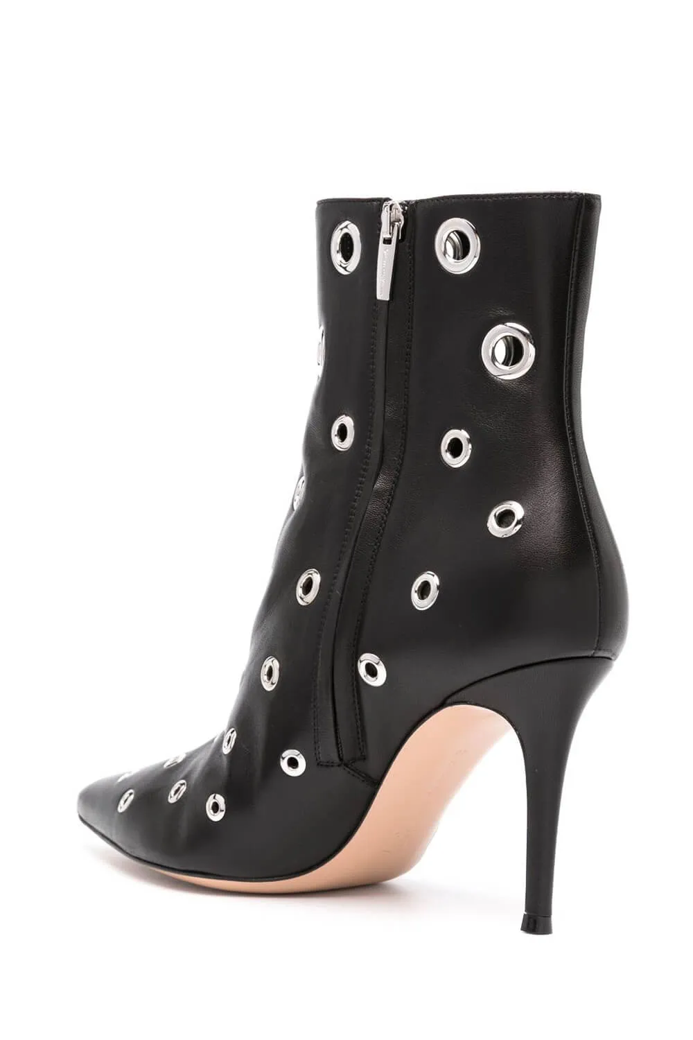 Eyelet-Embellished Pointed Toe Ankle Boots