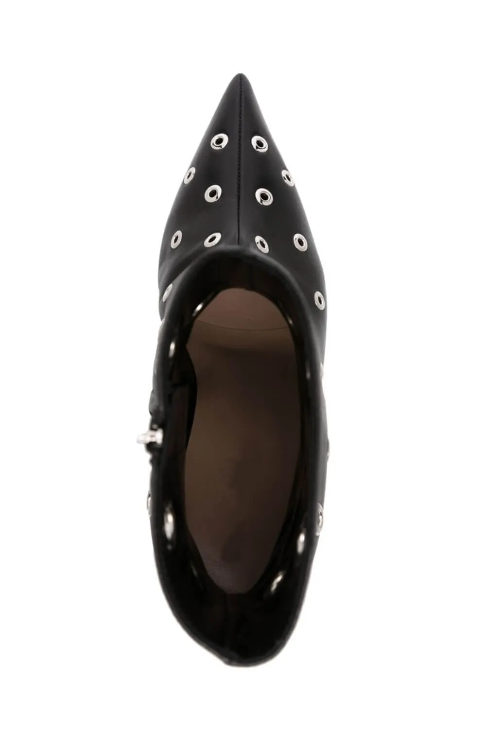 Eyelet-Embellished Pointed Toe Ankle Boots