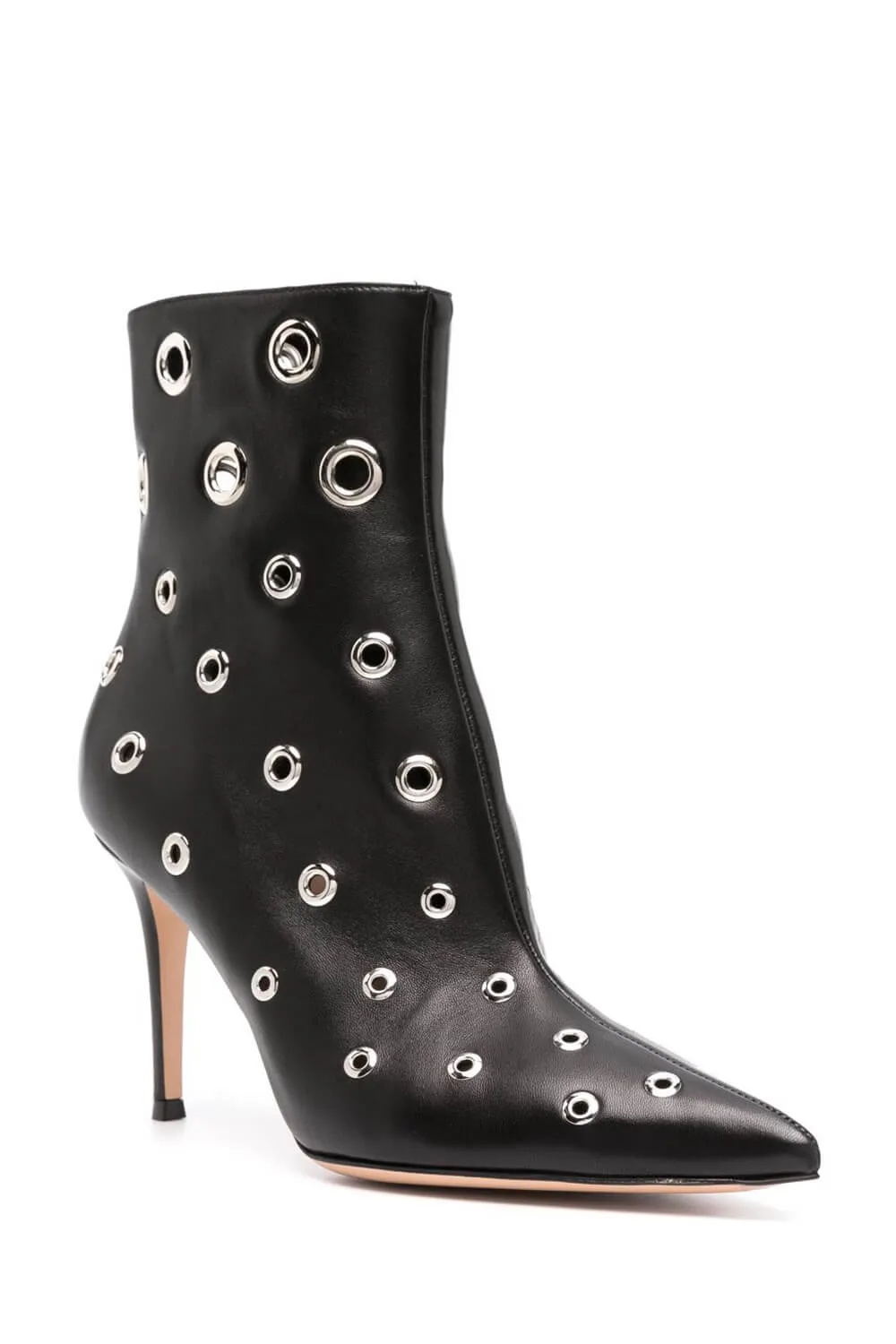 Eyelet-Embellished Pointed Toe Ankle Boots