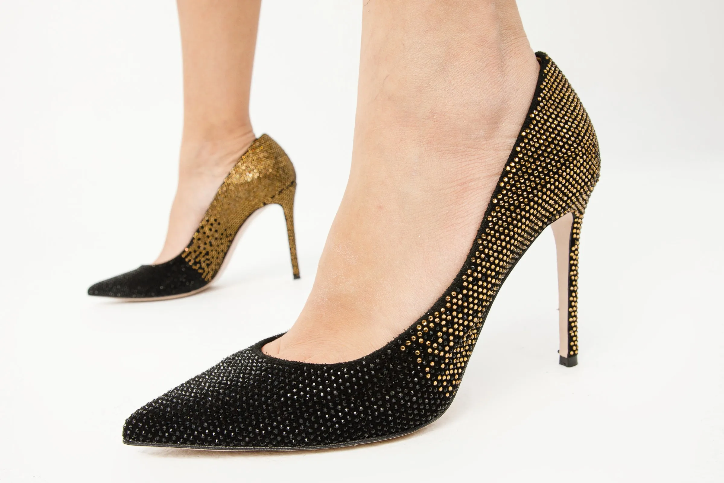 The Bago Black & Gold Glitter Leather Pump Women Shoe Comfortable Sole
