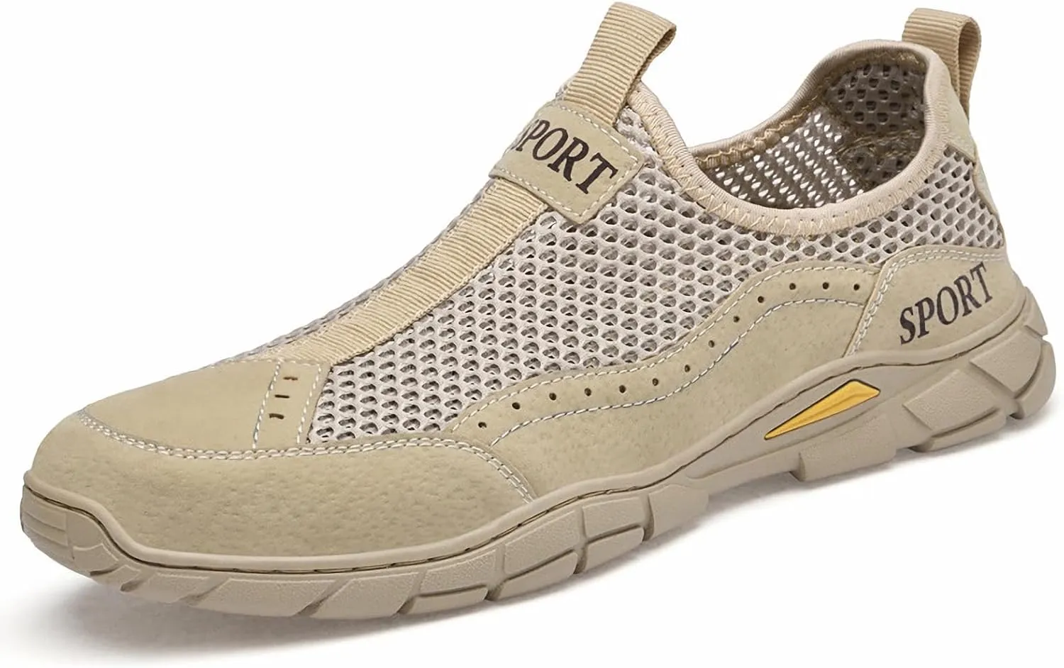 FAIRSOMA Men's Breathable Mesh Slip-On Sneakers,Lightweight Non Slip Loafers Soft Leathers Outdoor Flats Sneakers Walking Hiking Driving Casual Boat Travel Plimsolls Shoes