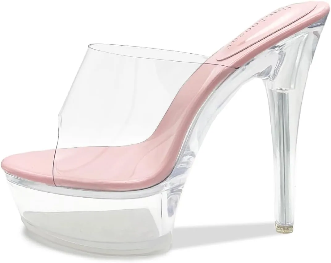 Fantoesay Women's Clear Super High Heeled Sandals Platform High Heels Transparent Stiletto Slip on Shoes