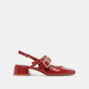 London Glow PATZY HEELS CRIMSON CRINKLE PATENT LEATHER