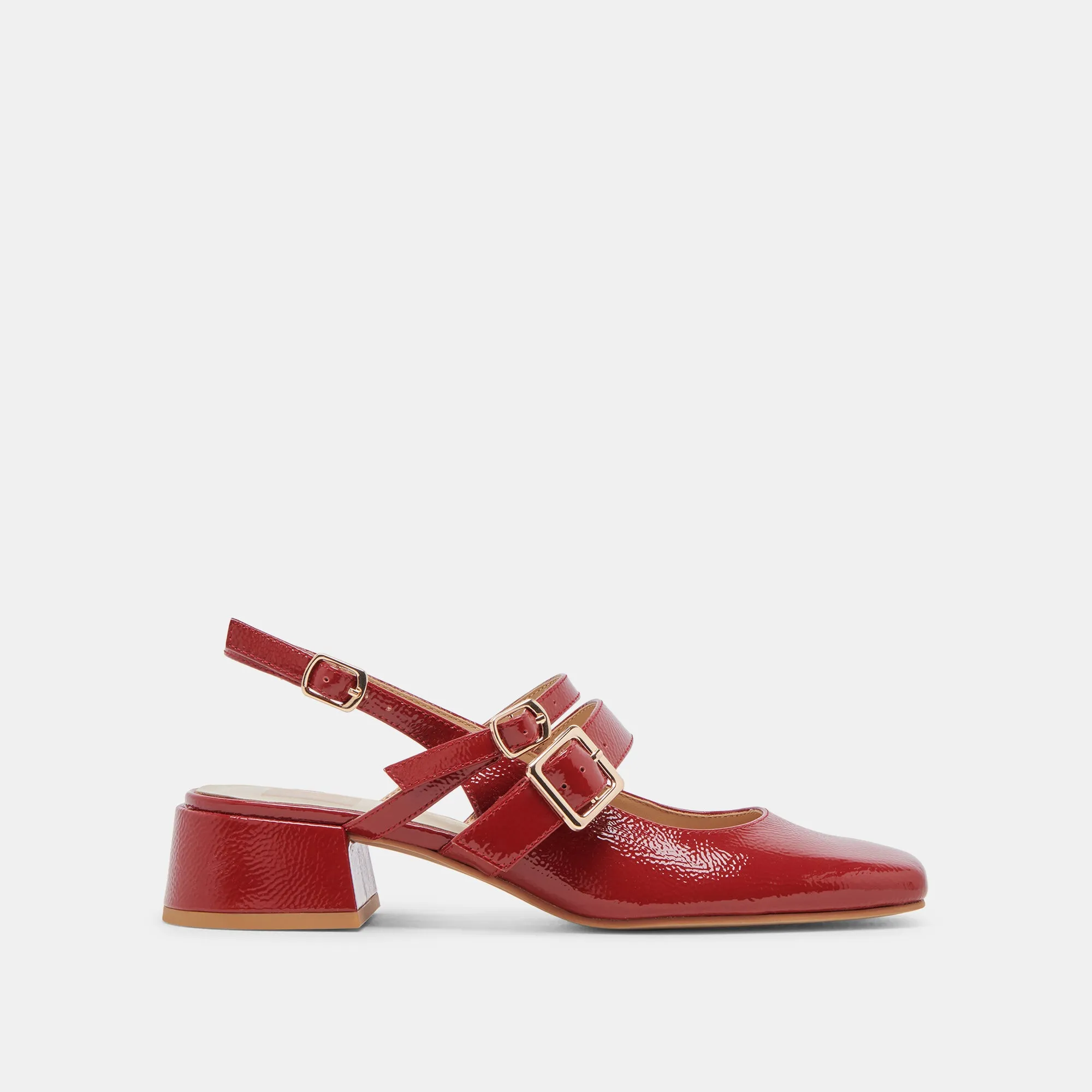 London Glow PATZY HEELS CRIMSON CRINKLE PATENT LEATHER