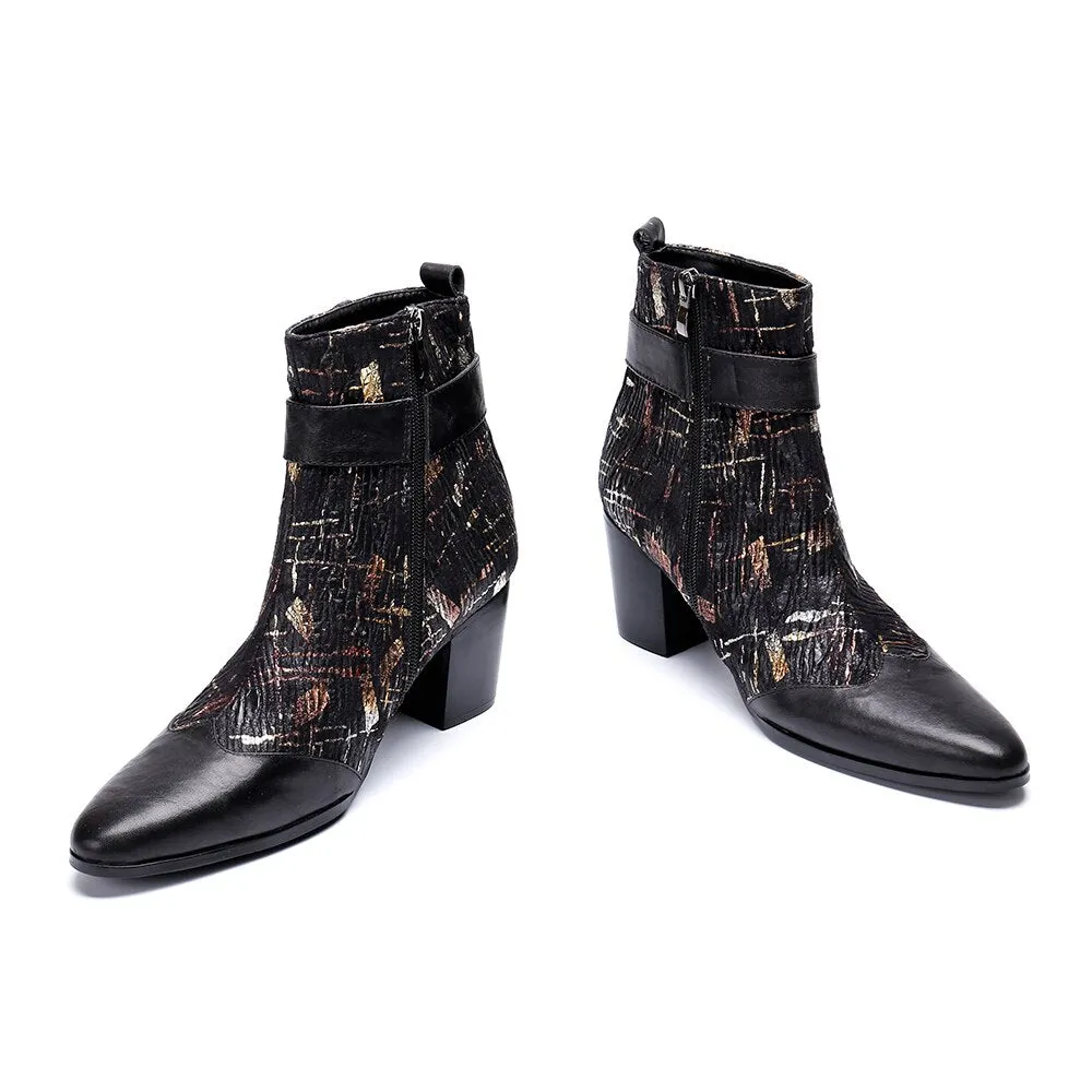 Fashion Genuine Leather Men Dress Boots Men Winter High Heel Ankle Boots Plus Size British Formal Party Shoes