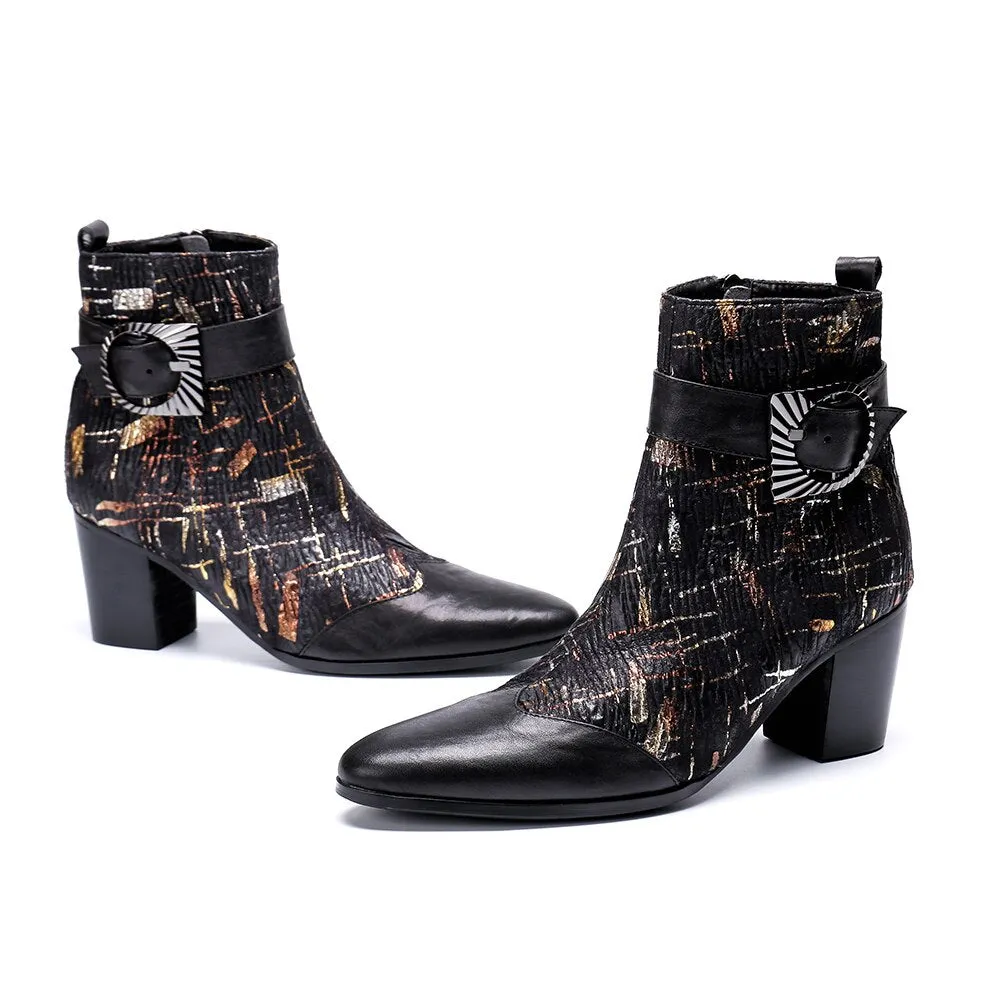 Fashion Genuine Leather Men Dress Boots Men Winter High Heel Ankle Boots Plus Size British Formal Party Shoes