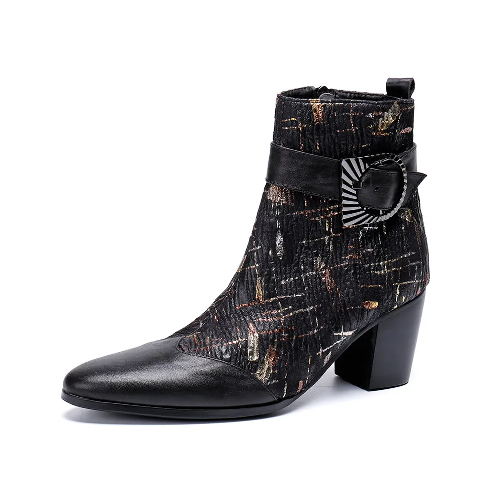 Fashion Genuine Leather Men Dress Boots Men Winter High Heel Ankle Boots Plus Size British Formal Party Shoes