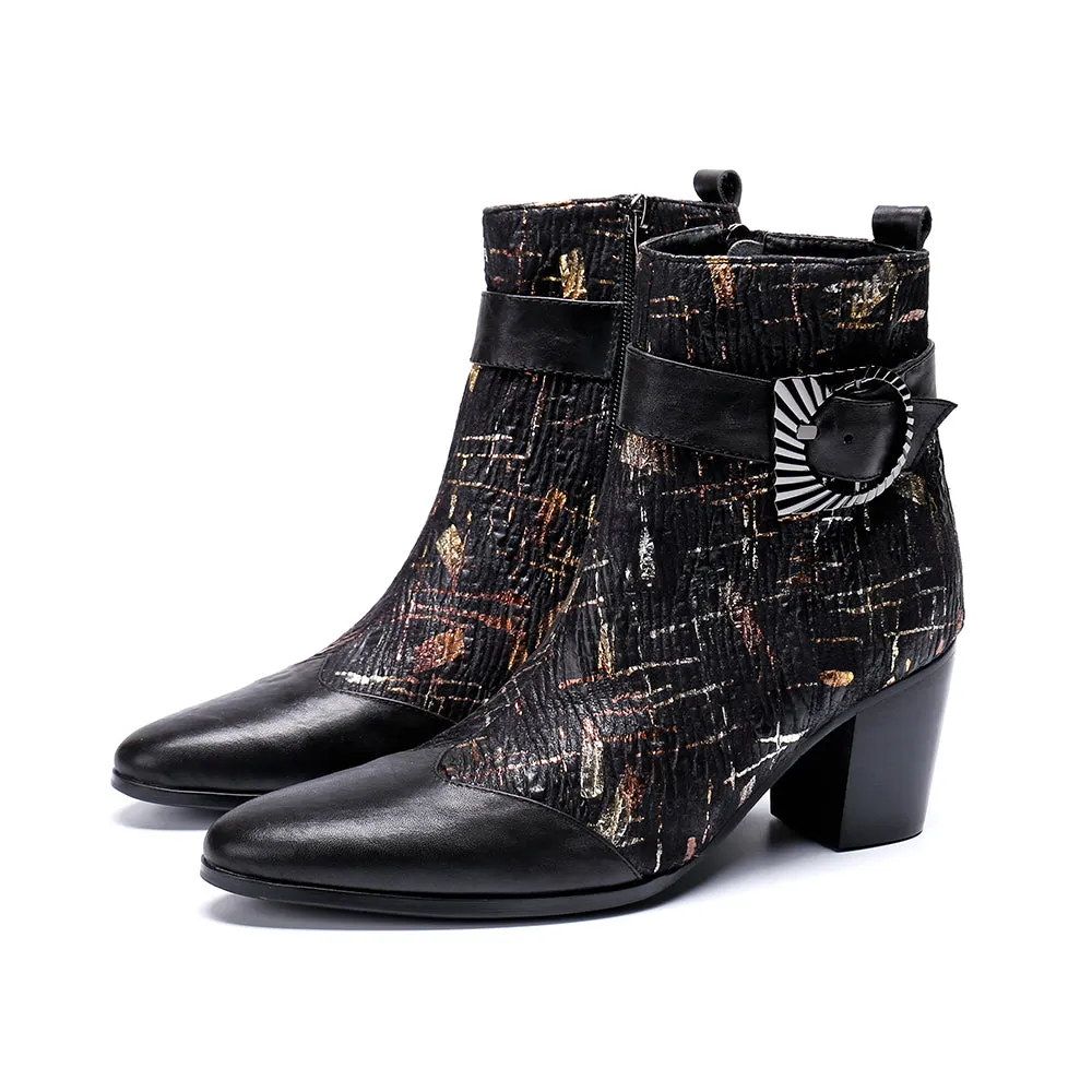 Fashion Genuine Leather Men Dress Boots Men Winter High Heel Ankle Boots Plus Size British Formal Party Shoes