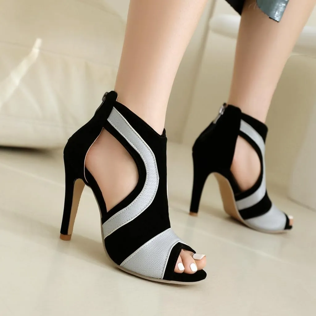 Fashion Peep Toe Stilettos Heeled Sandals For Womens Sexy Two Toned High Heels Pump Dressy Ankle Booties