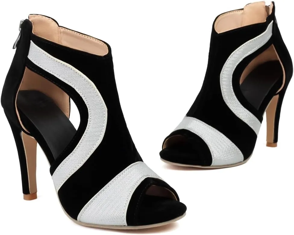 Fashion Peep Toe Stilettos Heeled Sandals For Womens Sexy Two Toned High Heels Pump Dressy Ankle Booties