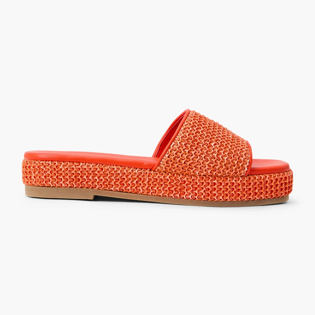Laser Cut Perforation System Easy Clean Bay Raffia Flatform Sandal