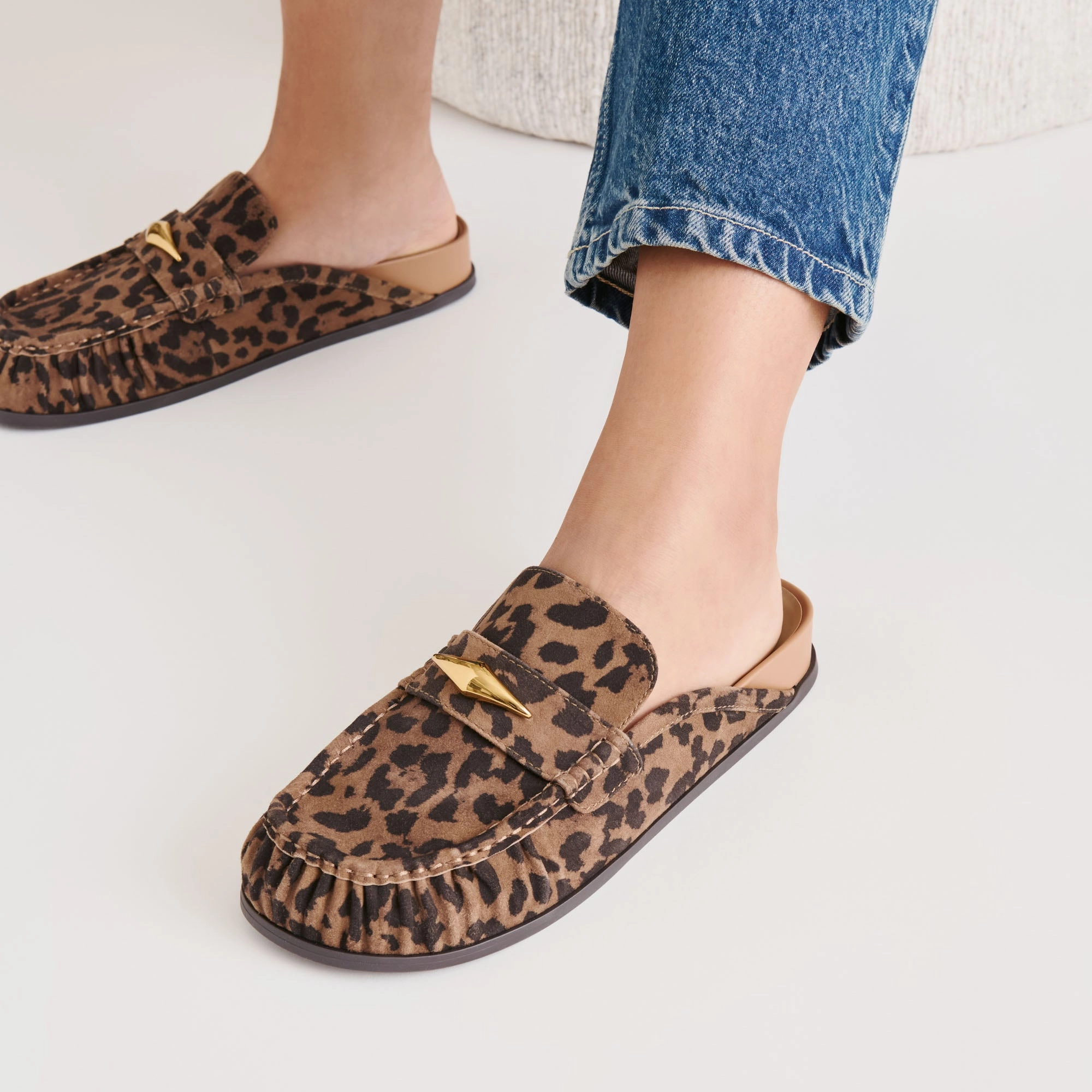 elegant design Tea Time JODERO FLATS BROWN LEOPARD PRINTED SUEDE