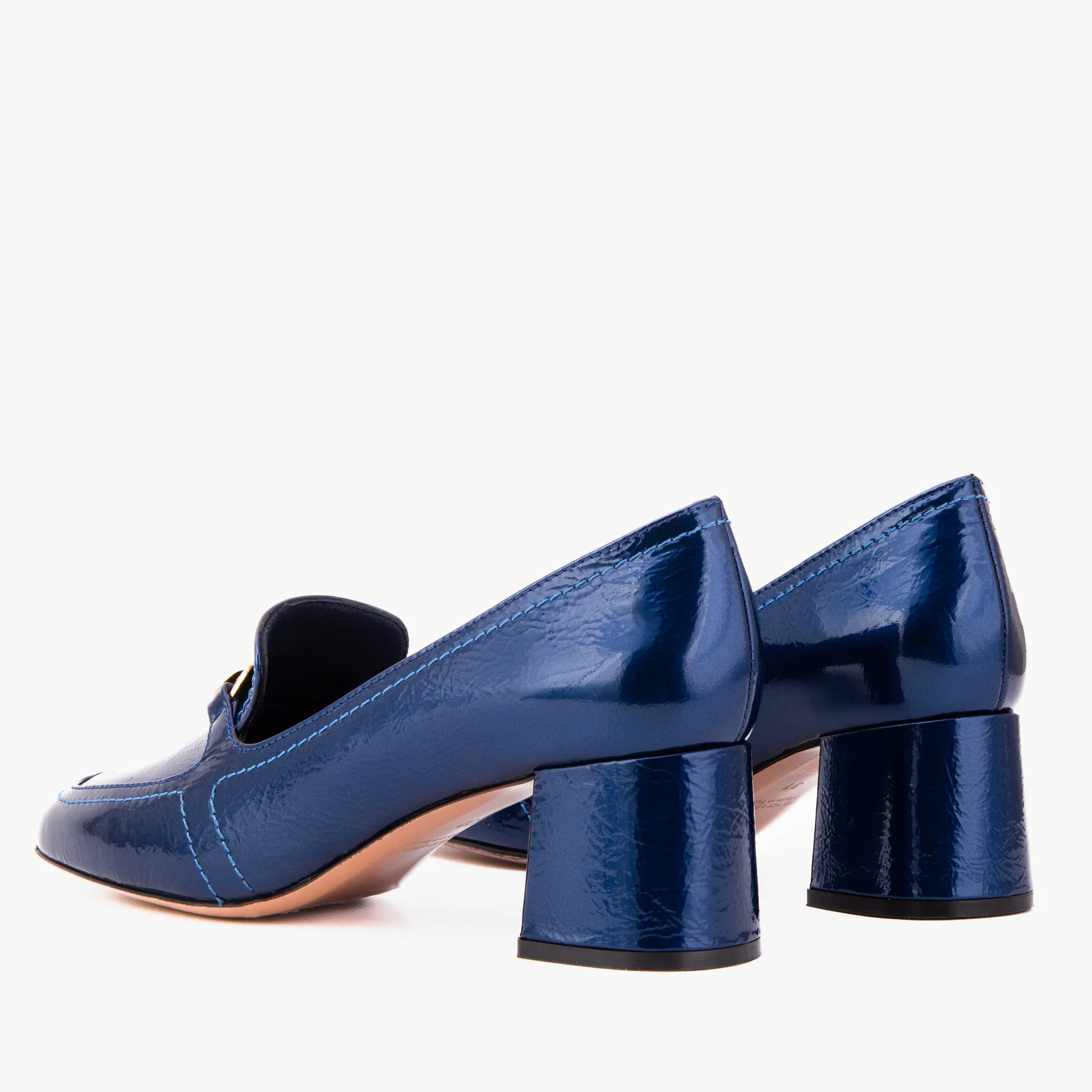 Travel Safe The Victoria Navy Blue Leather Block Heel Pump Women Shoe