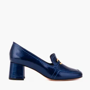 Soft Material The Victoria Navy Blue Leather Block Heel Pump Women Shoe