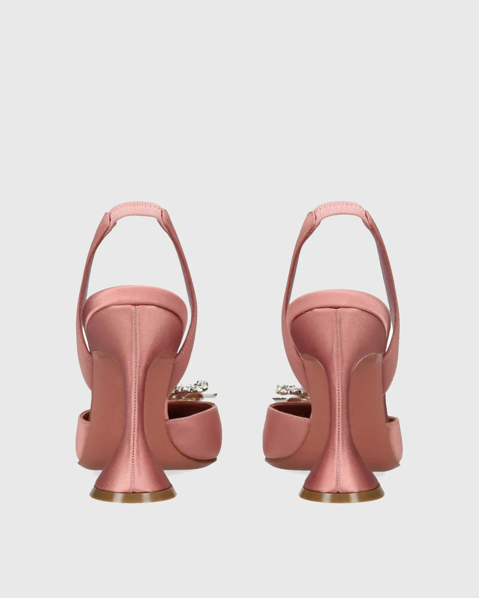 Fedora Crystal Bow Satin Slingback Flared Heels In Pink Champagne