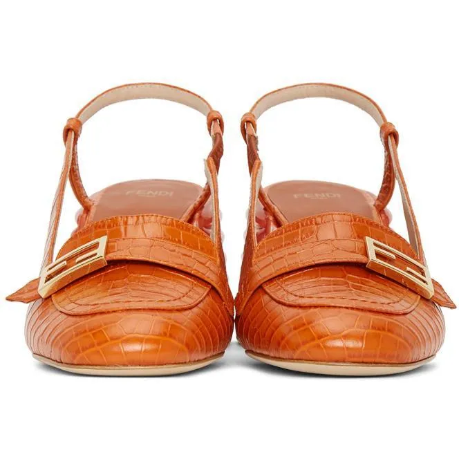 Fendi Orange Croc Slingback Heels