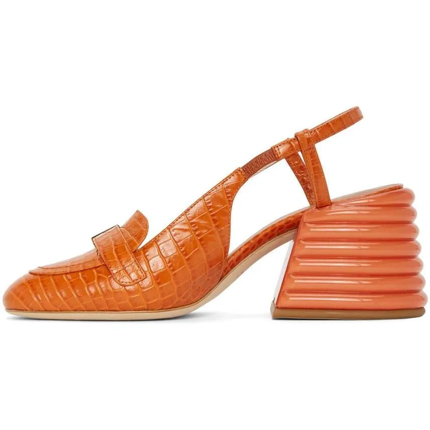 Fendi Orange Croc Slingback Heels