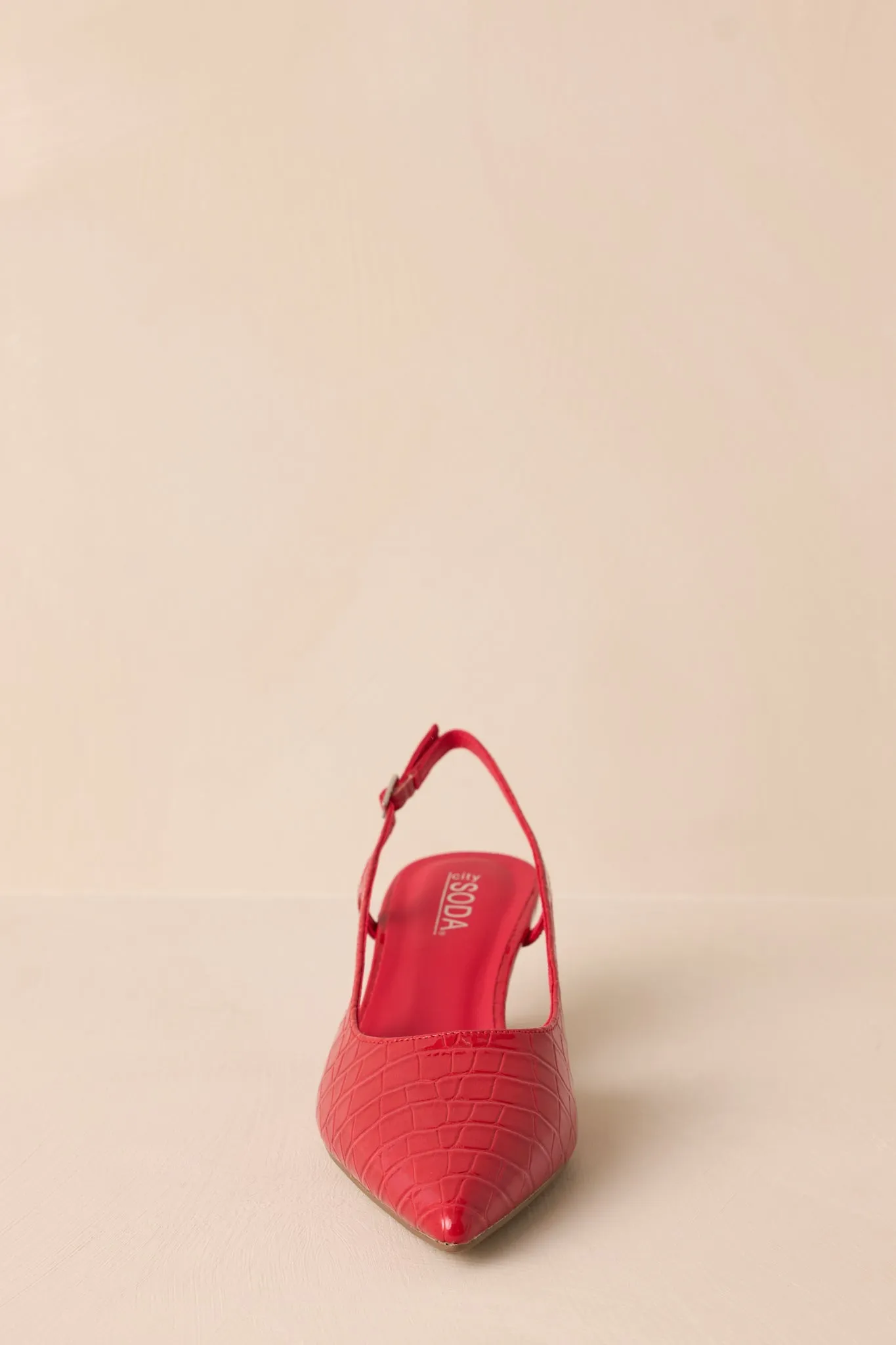 Fiercely Stunned Scarlet Red Crocodile Slingback Kitten Heels