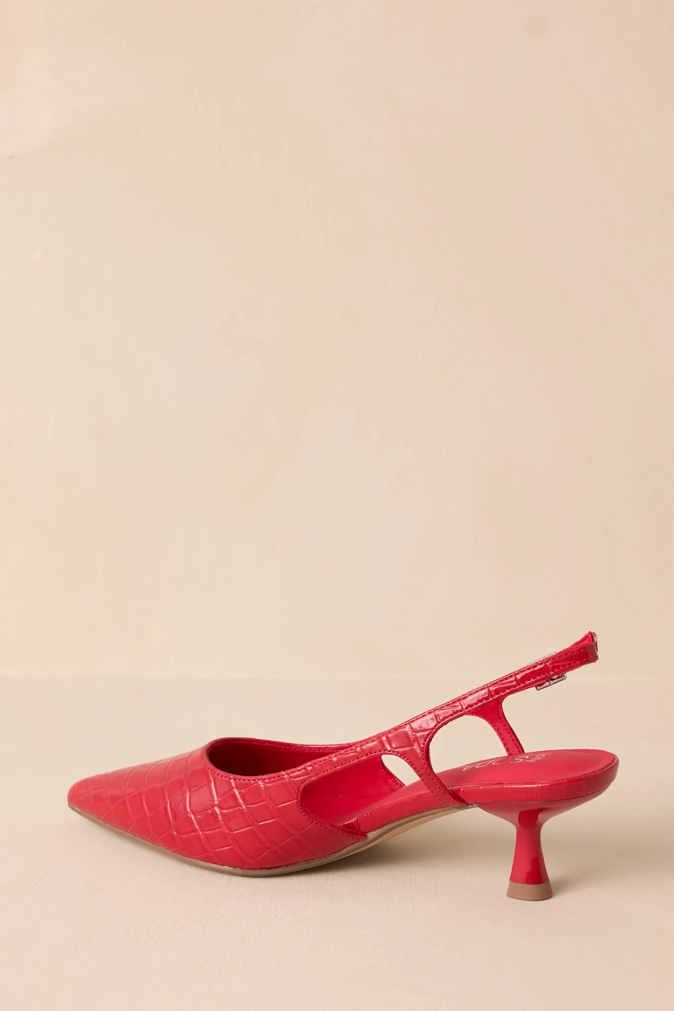 Fiercely Stunned Scarlet Red Crocodile Slingback Kitten Heels