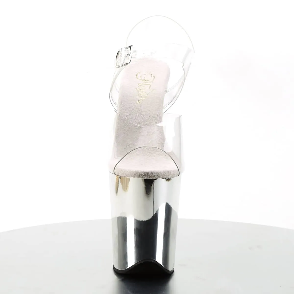 FLAMINGO-808 Clear & Silver Ankle Peep Toe High Heel