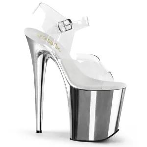 FLAMINGO-808 Clear & Silver Ankle Peep Toe High Heel