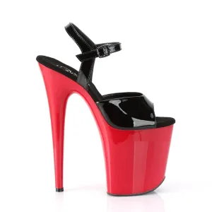 FLAMINGO-809 Black & Red Ankle Peep Toe High Heel