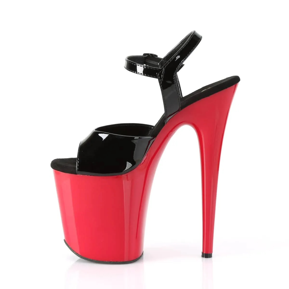 FLAMINGO-809 Black & Red Ankle Peep Toe High Heel