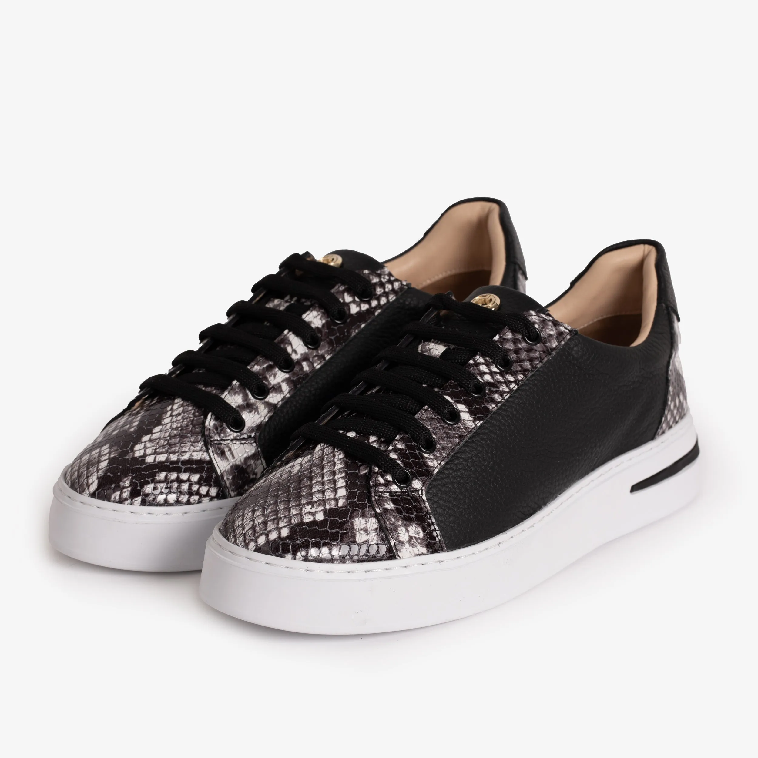 Seamless Support Stylish Appearance The Burano Black & White  Leather Women Sneaker