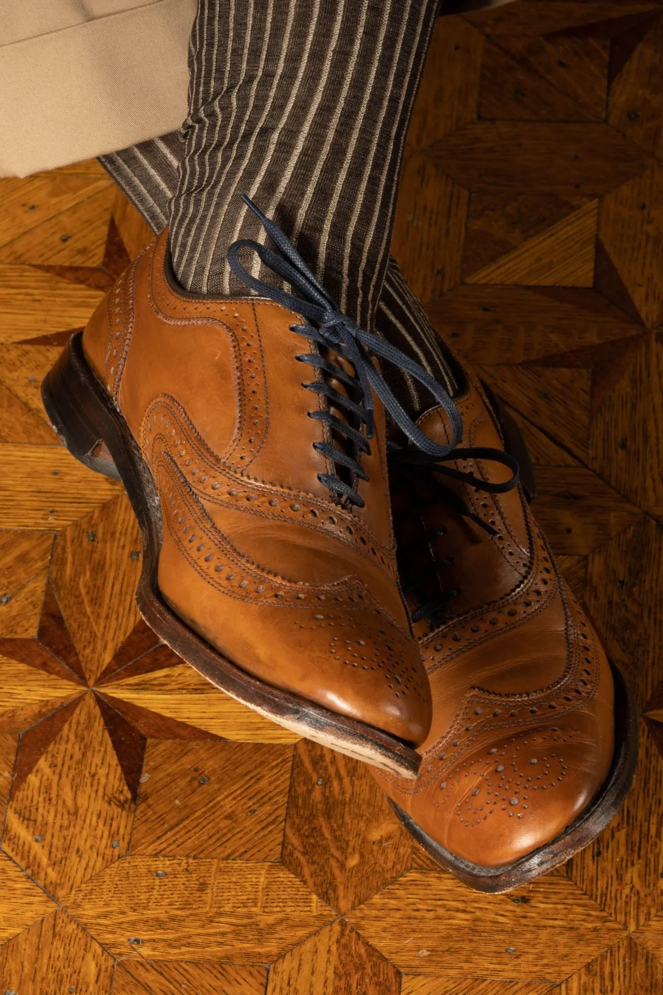 Flat Navy Waxed Cotton Shoelaces