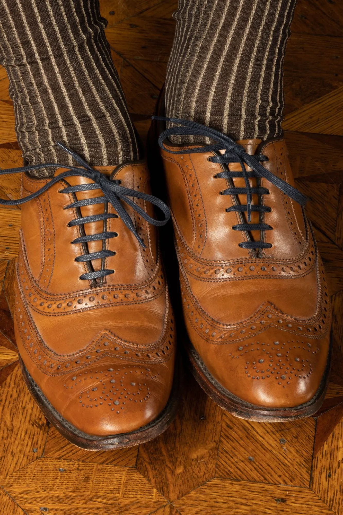 Flat Navy Waxed Cotton Shoelaces