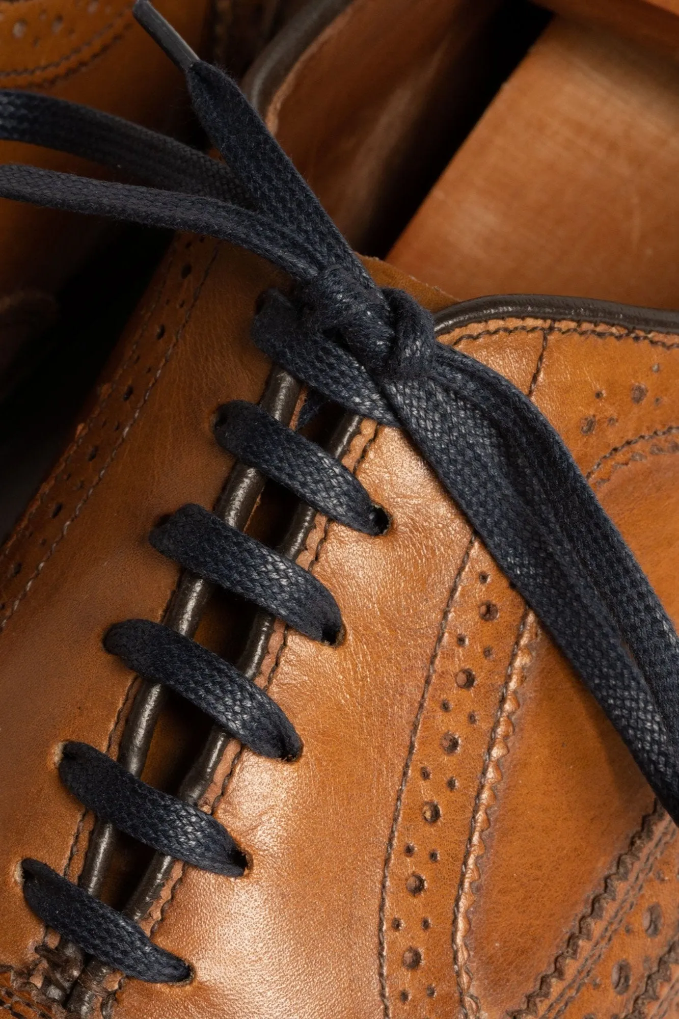 Flat Navy Waxed Cotton Shoelaces