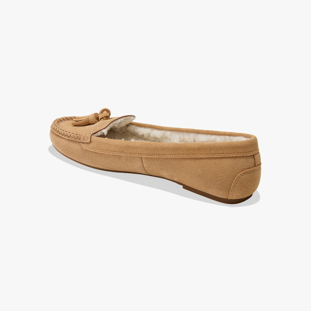 Melnick Suede & Sherpa Tassel Moccasin Spa day Sleek Footwear