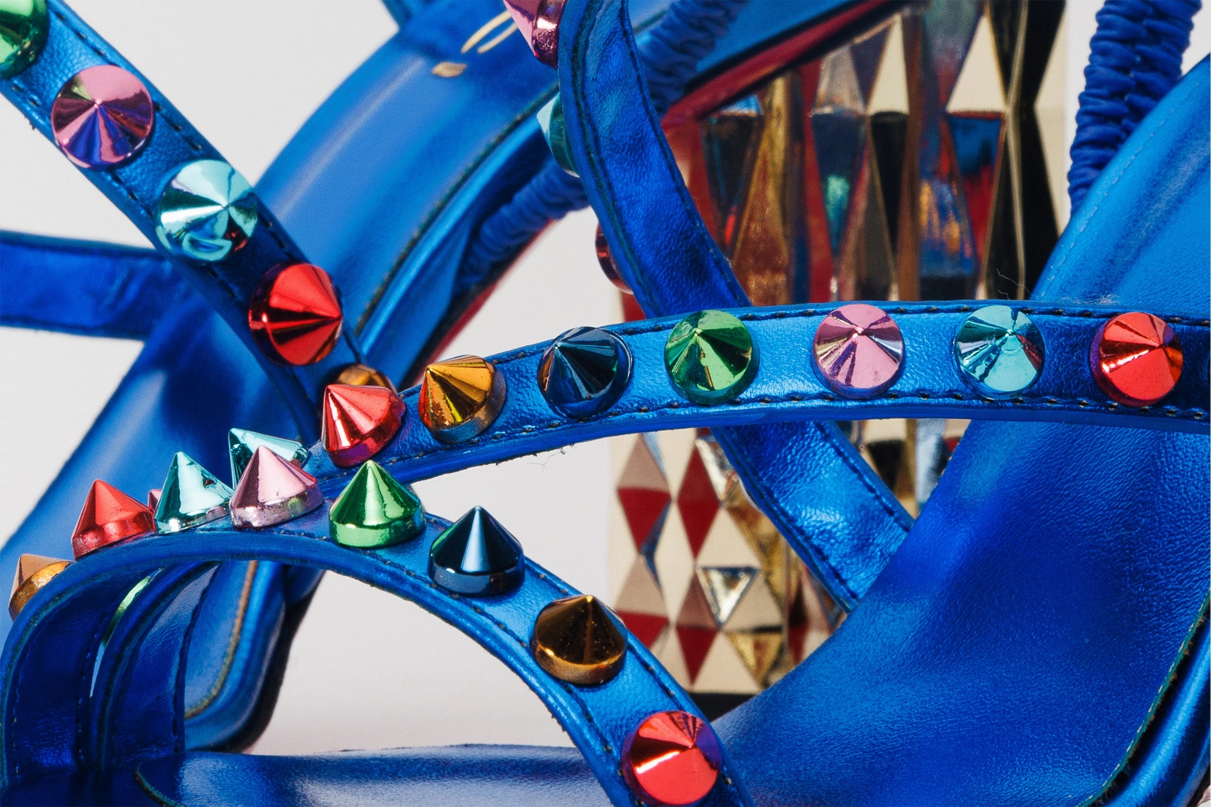 suitable for formal wear least expensive The Caris Sax Blue Block Heel Spike Leather Women Sandal