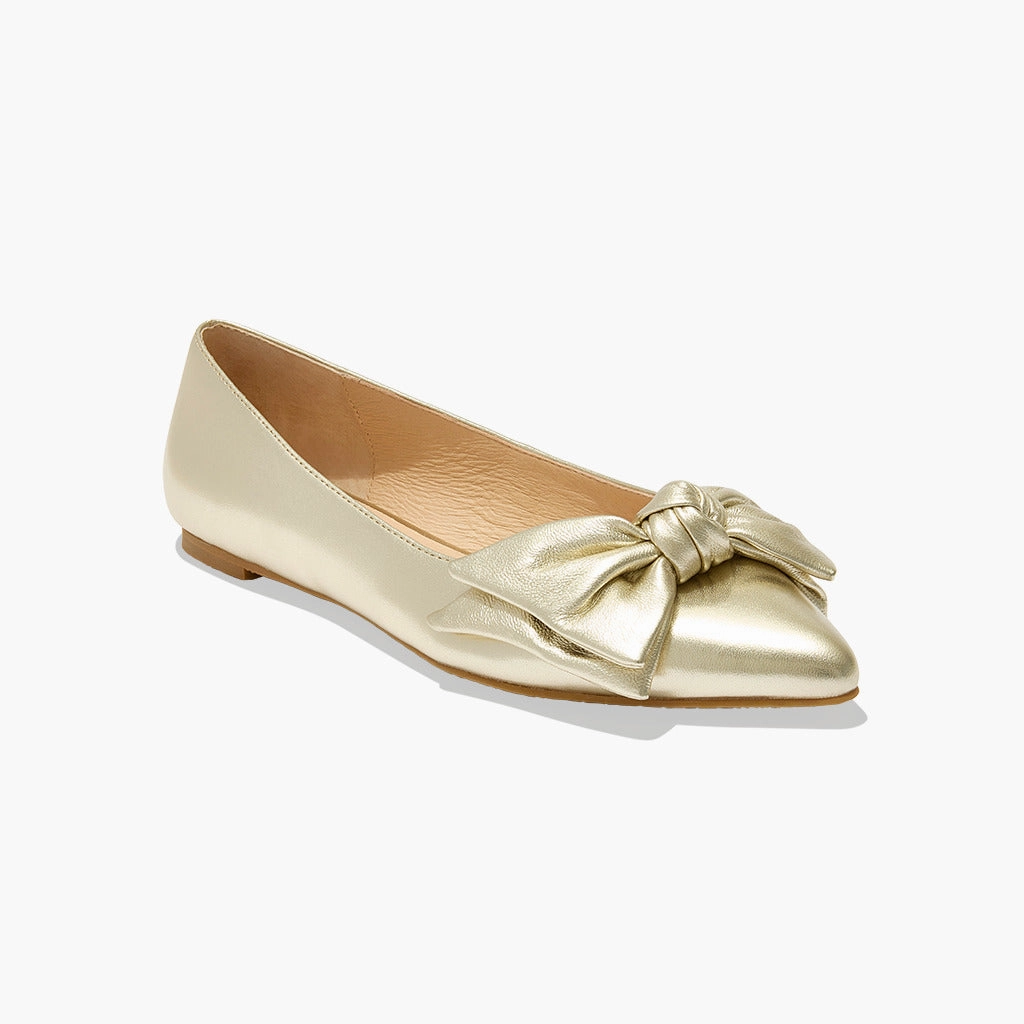 Debra Leather Bow Ballet Flat Easy-to-Wear Shoes Club Glow