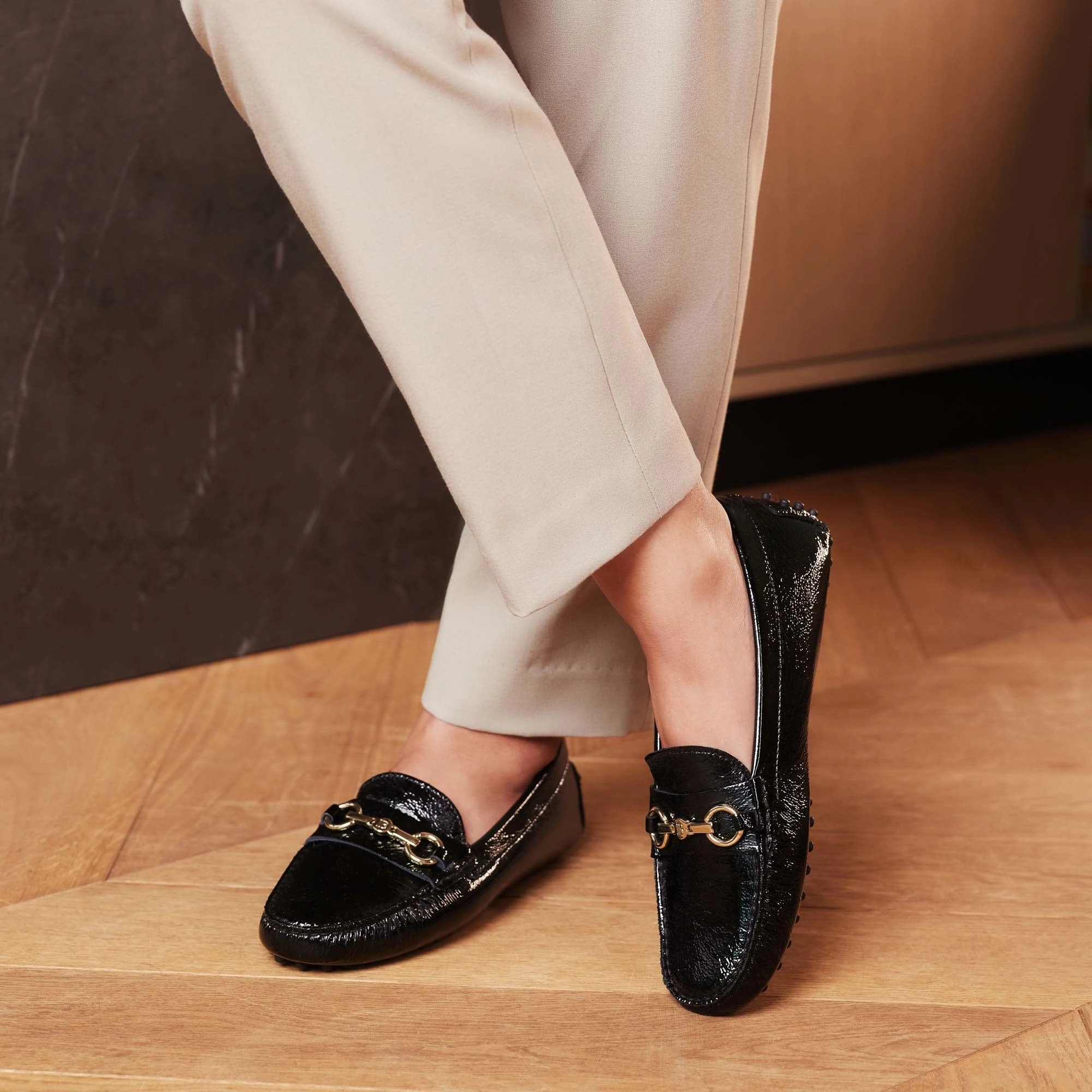 Vend?me Marie black calfskin patent leather moccasins Ultra Light Cushioning Seamless performance