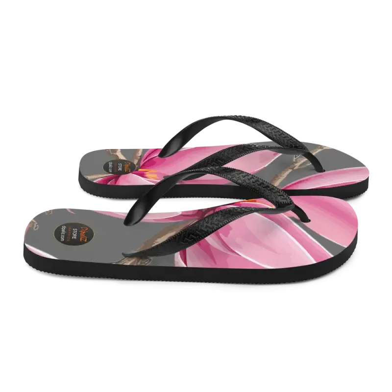 Flirty Pink Magnolias Rubber Sole Flip Flops