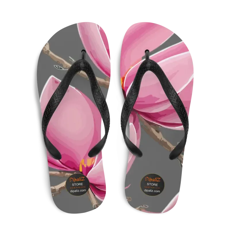 Flirty Pink Magnolias Rubber Sole Flip Flops