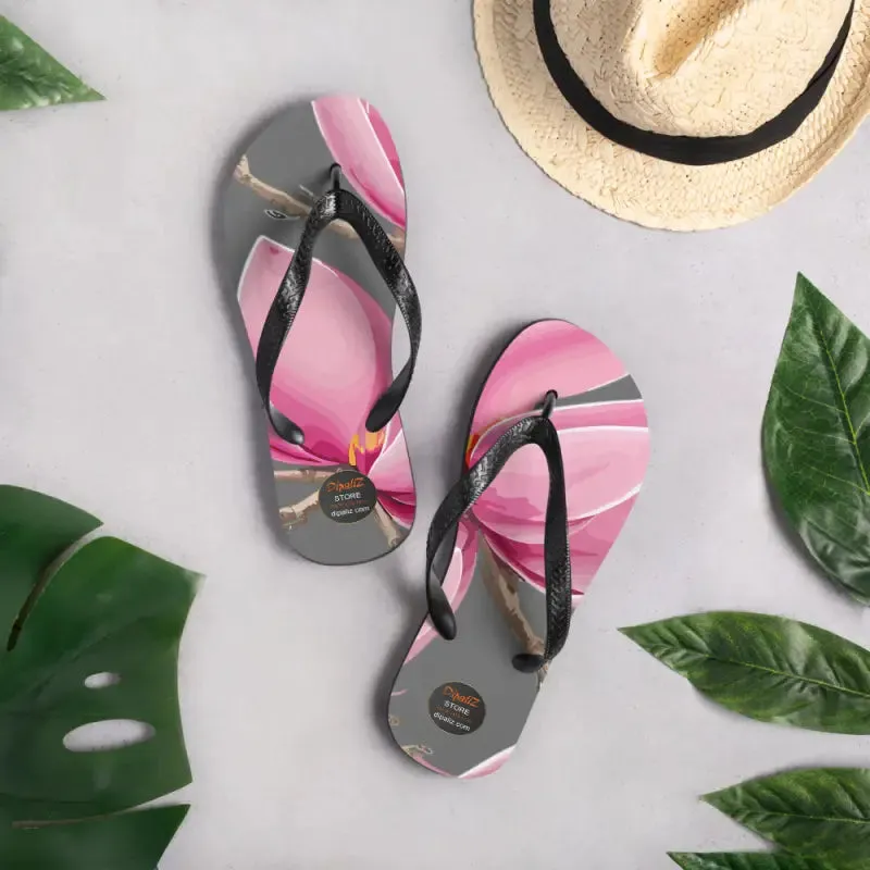 Flirty Pink Magnolias Rubber Sole Flip Flops