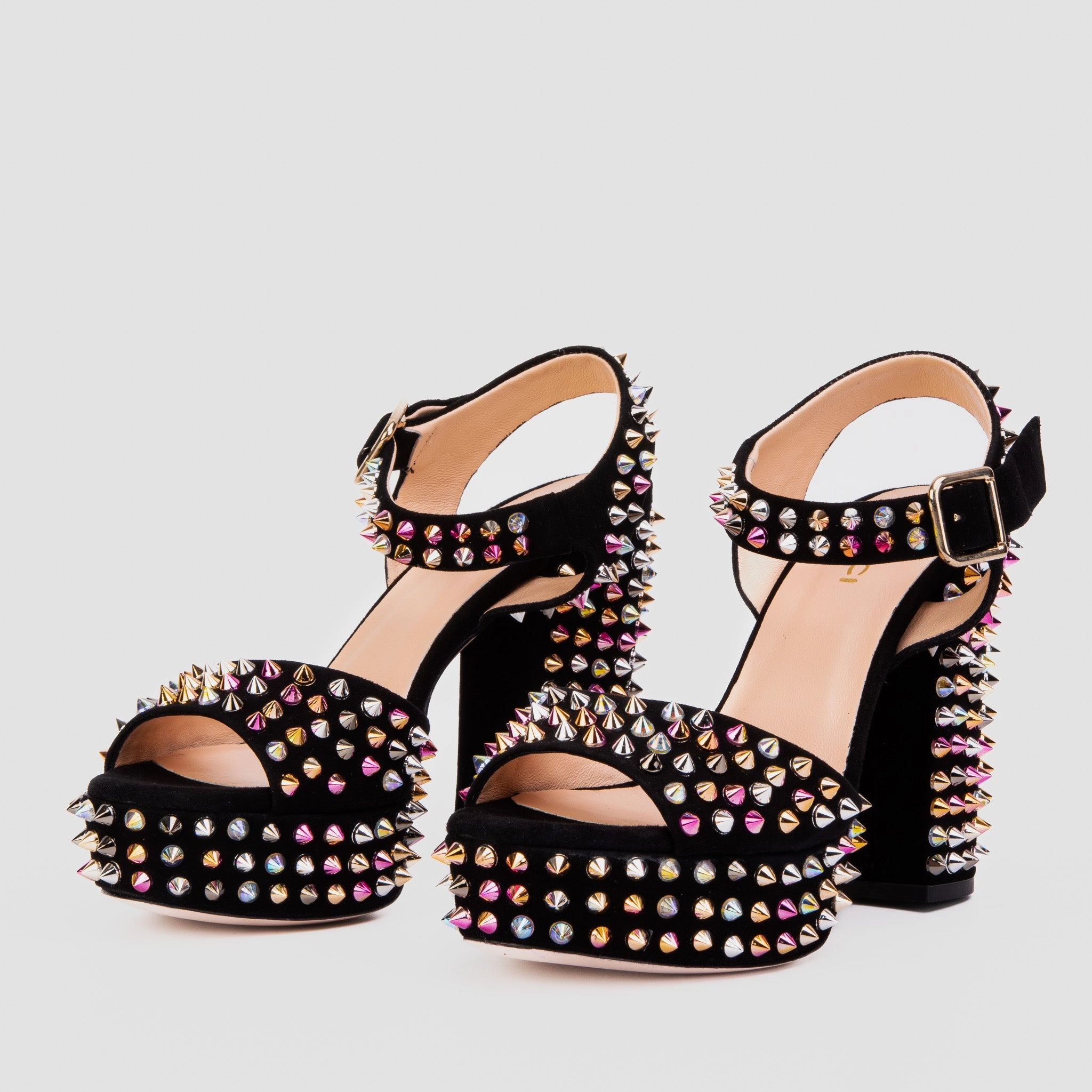 Stay Breezy The Tampico Black Suede Leather Spike Platform Heel Women Sandal