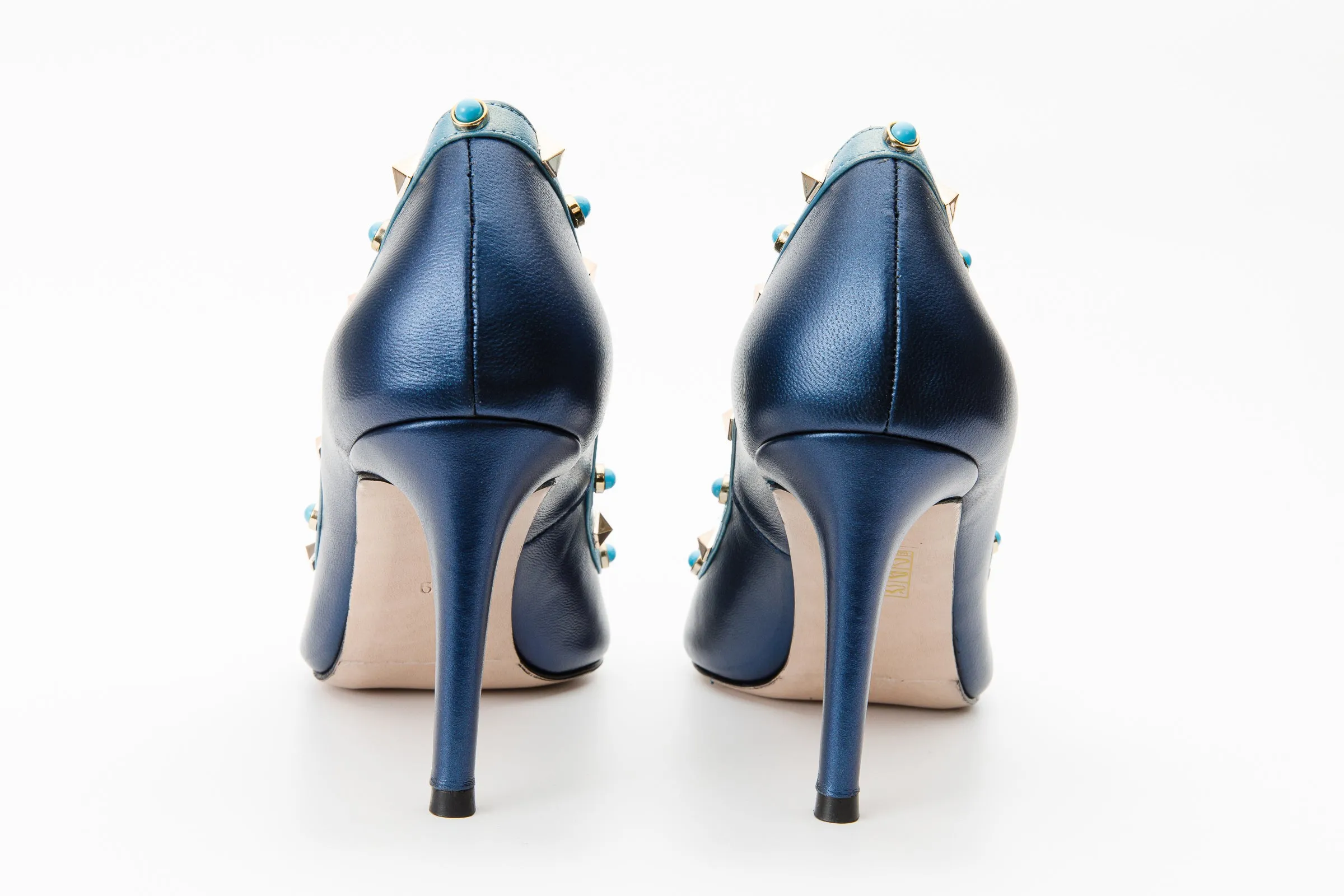 The Tikapur Blue Leather Pump Women Shoe Sleek Sandals