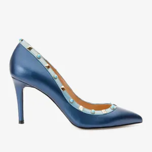 The Tikapur Blue Leather Pump Women Shoe Open Cut Smart Pumps